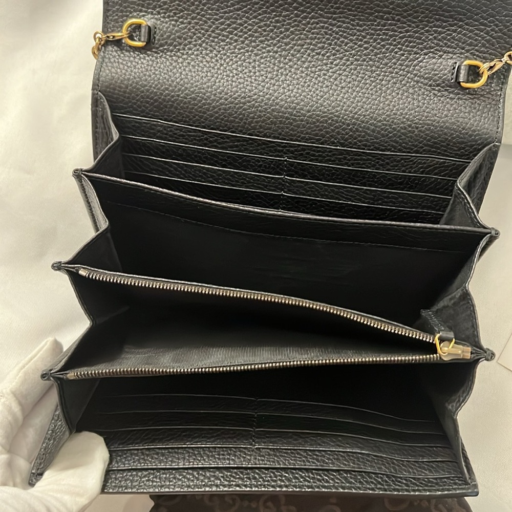 Gucci GG Marmont Chain Shoulder Leather Black Gold Hardware - Picture 8 of 17